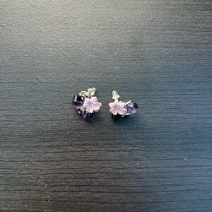 Like New Purple Flower and Gemstone Earring Set